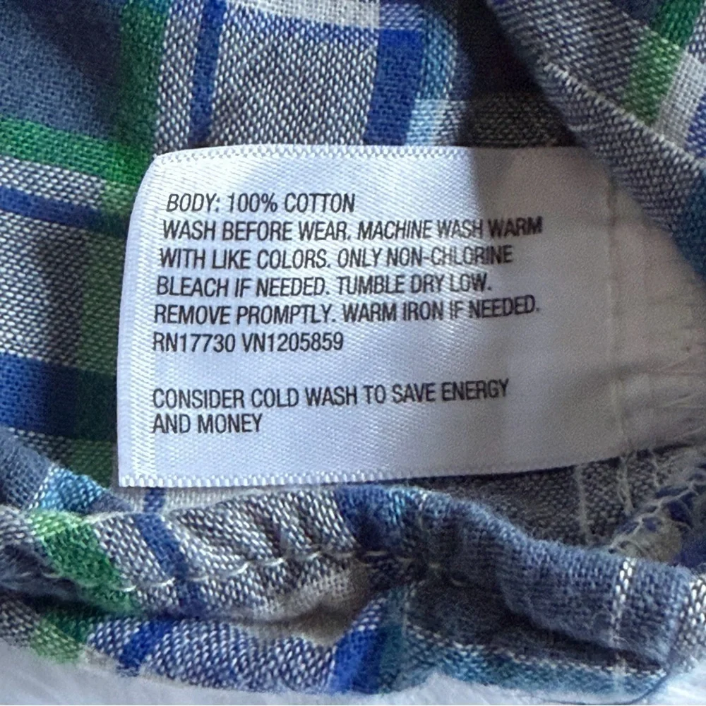OshKosh B’gosh Plaid Flannel Shirt Jacket Boys 3T Blue Green Button Down